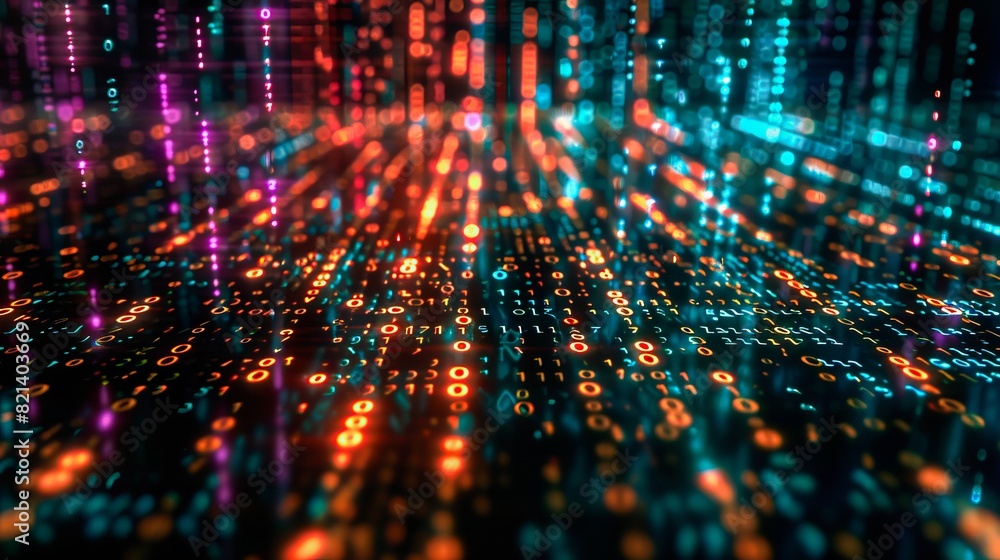 Neon Data Stream, Abstract image of glowing lines and patterns, resembling a digital data stream.