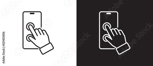 Double tap Finger touch smartphone gesture icon. Modern outline style icons. Hand touch gesture vector illustration on black and white background.