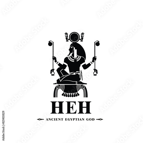 Silhouette of the Iconic ancient Egyptian god heh, Middle Eastern god Logo for Modern Use