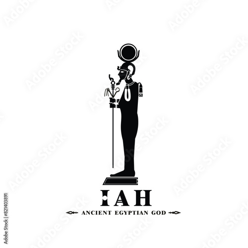 Silhouette of the Iconic ancient Egyptian god iah, Middle Eastern god Logo for Modern Use