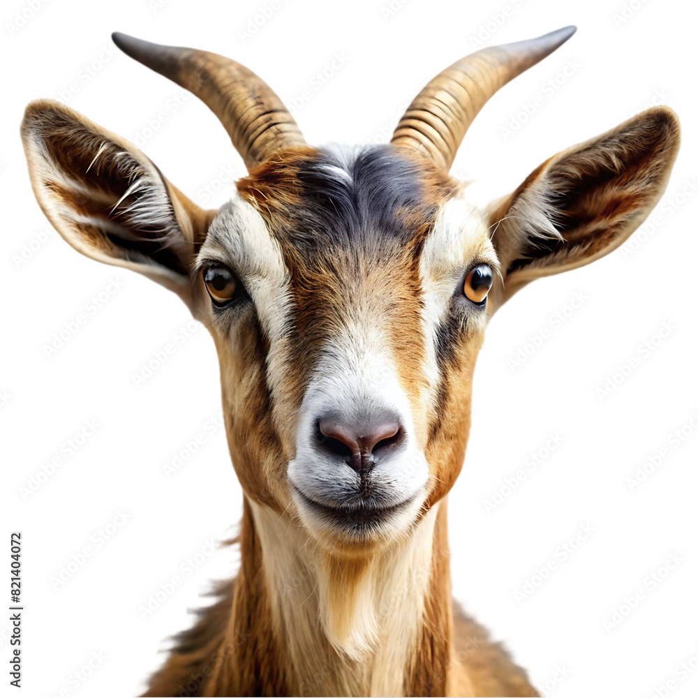 Fototapeta premium Portrait of a brown goat isolated on transparent background
