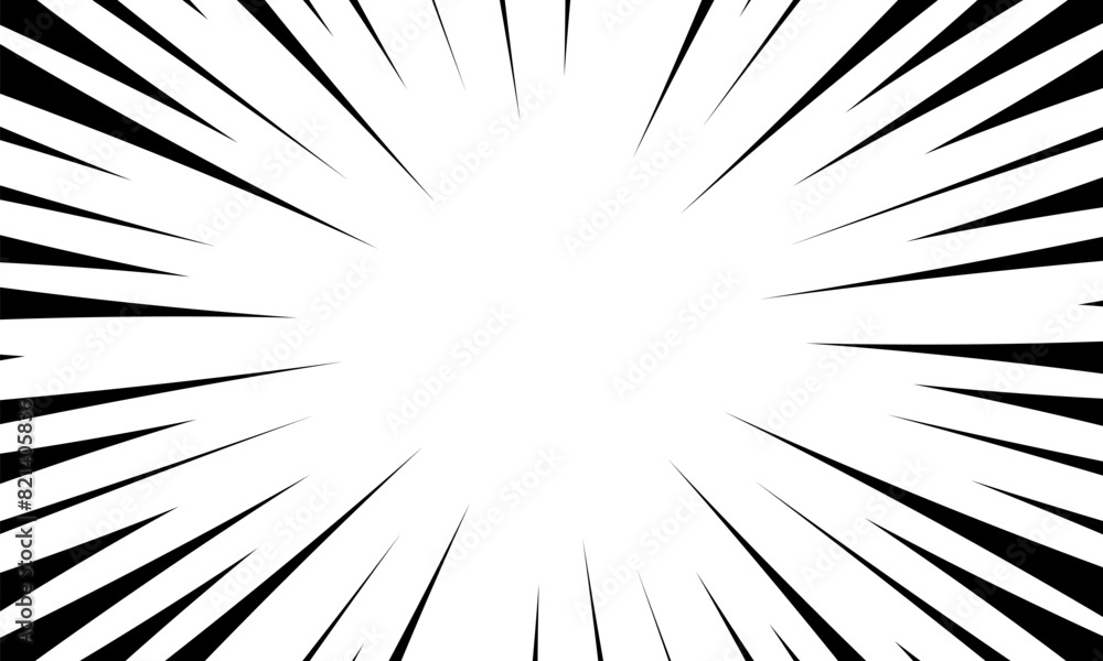 Manga comic explosion, motion or movement effect, vector background. Text frame in manga, anime comics. Radial motion lines. Black and white monochrome illustration. The expression of thoughts Manga comic explosion, motion or movement effect, vector background. Text frame in manga, anime comics. Radial motion lines. Black and white monochrome illustration. The expression of thoughts
