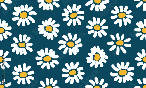 Seamless floral pattern with chamomile flowers. Summer background. Daisy flowers