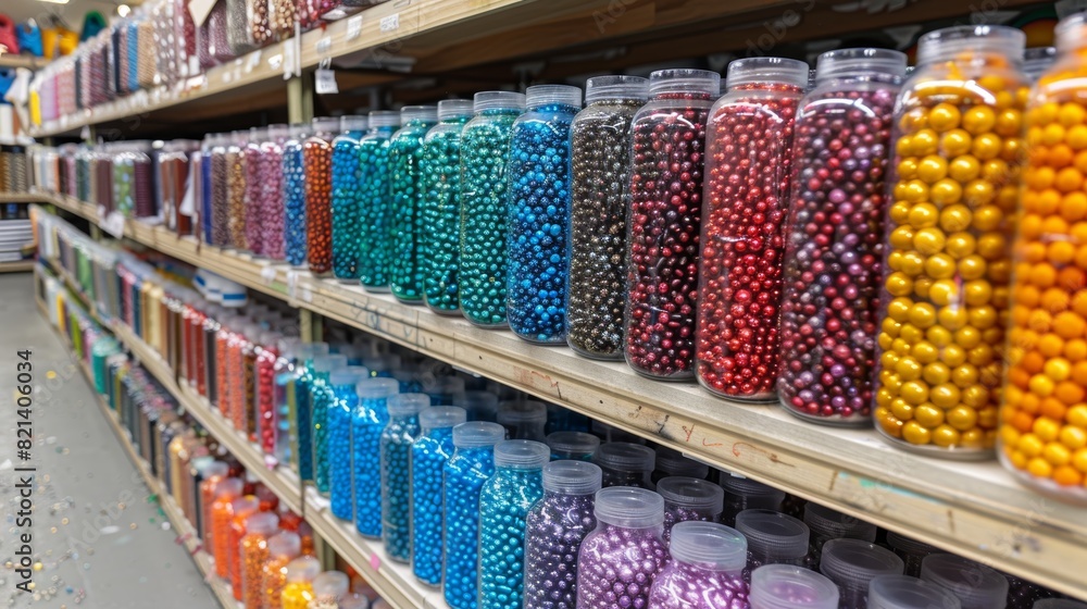 Extensive display of colorful candy in clear containers neatly organized on shelves in a specialty shop, showcasing a variety of vibrant confections