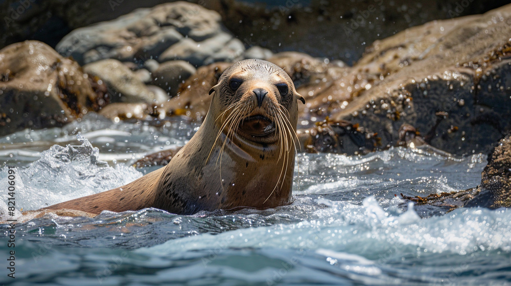 Fototapeta premium Sea lion swimming in the water