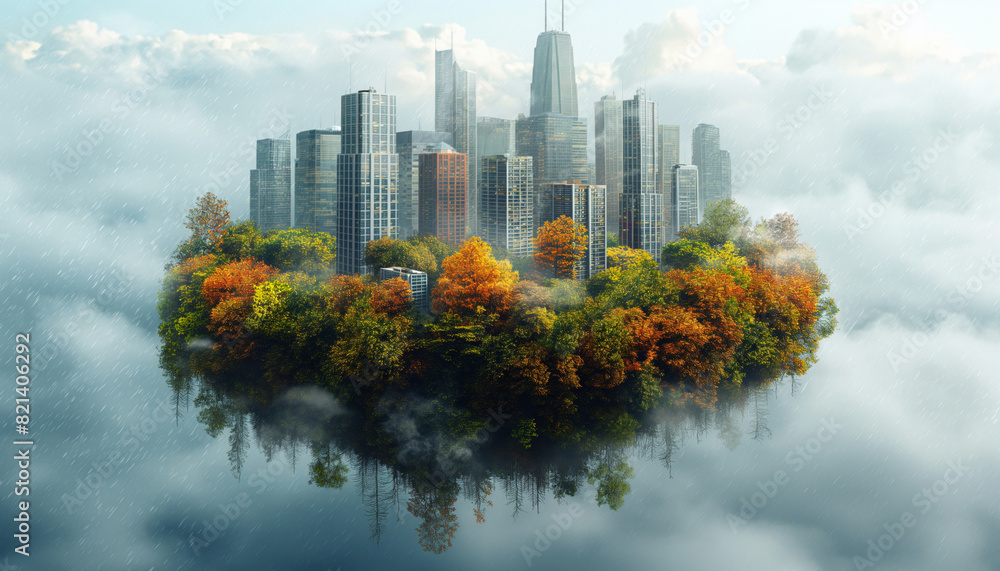 Obraz premium Autumnal cityscape floating on water