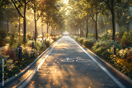 A network of bike lanes and pedestrian pathways integrated into urban infrastructure, promoting active and sustainable mobility.  Generative Ai. © Sebastian