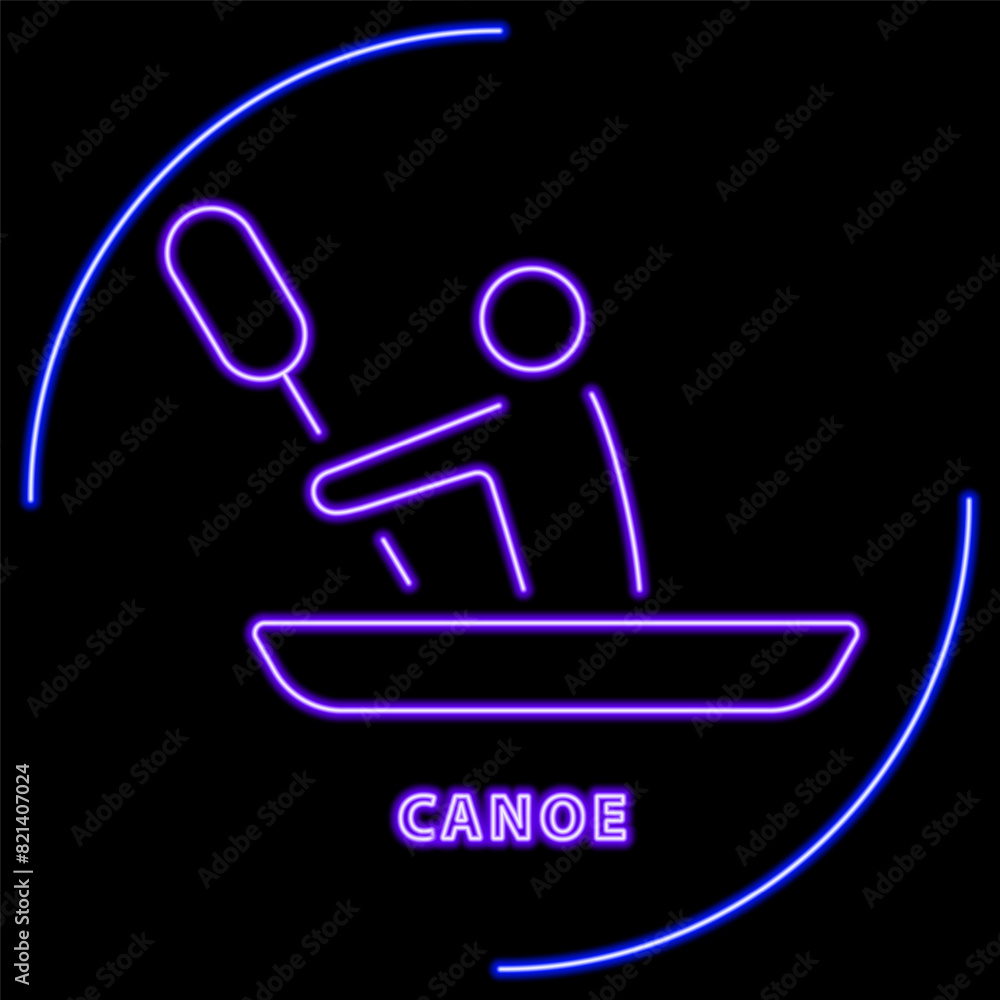 canoe neon sign, modern glowing banner design, colorful modern design trend on black background. Vector illustration. canoe neon sign, modern glowing banner design, colorful modern design trend on black background. Vector illustration.