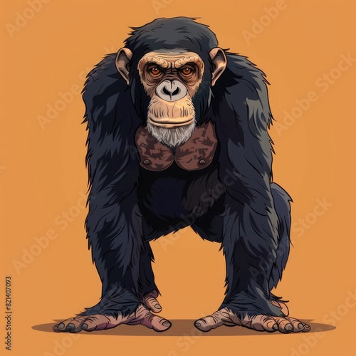 Wild Primate Standing Vector Illustration, Ape Chimpanzee Monkey Full Body Design Concept
 photo