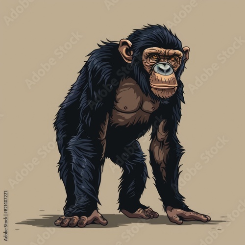 Wild Primate Standing Vector Illustration, Ape Chimpanzee Monkey Full Body Design Concept
 photo