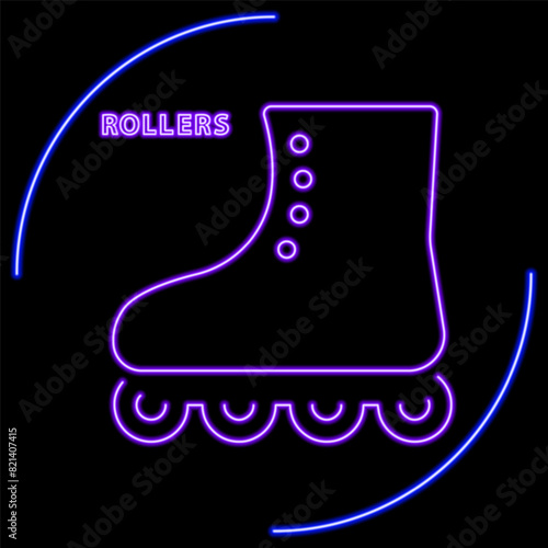 rollers neon sign, modern glowing banner design, colorful modern design trend on black background. Vector illustration.