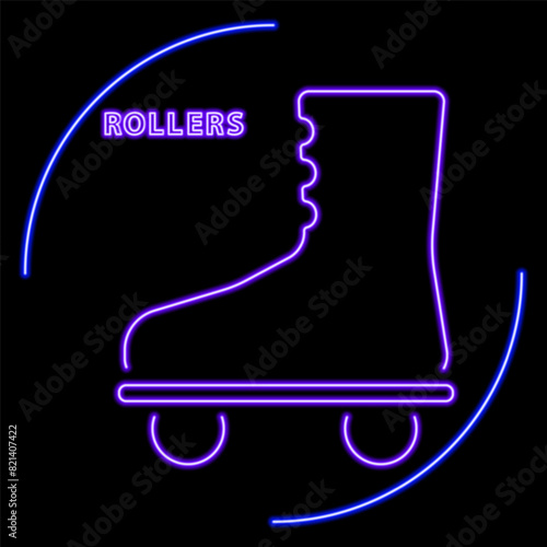 rollers neon sign, modern glowing banner design, colorful modern design trend on black background. Vector illustration.