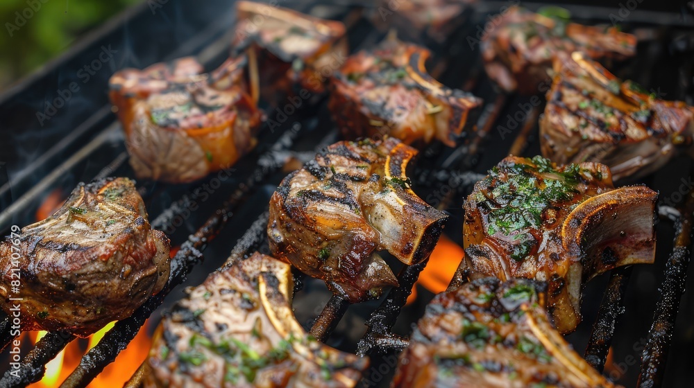 Tender lamb chops seasoned with aromatic spices, grilling to perfection. Tender lamb chops seasoned with aromatic spices, grilling to perfection.