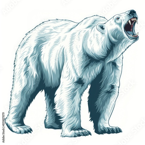 Wild Roaring Polar Bear Full Body Design Illustration  Arctic North Pole Animal Icon  Vector Template Isolated on White Background 