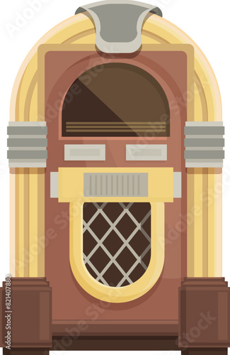 Vintage jukebox illustration with 1950s style, retro music player, colorful flat design, and nostalgic vintage entertainment concept