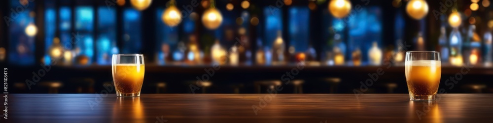An intimate gathering is suggested by the abstract blur of a wooden table with a frothy beverage, the bokeh backdrop sparkling with hints of conversation and laughter.