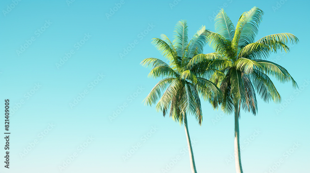 Obraz premium Idyllic palm trees against a clear blue sky in the summer on a beach