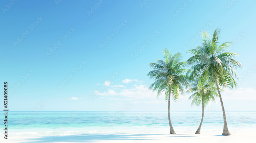 Idyllic palm trees against a clear blue sky in the summer on a beachv Idyllic palm trees against a clear blue sky in the summer on a beachv