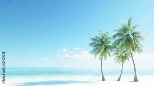 Idyllic palm trees against a clear blue sky in the summer on a beachv