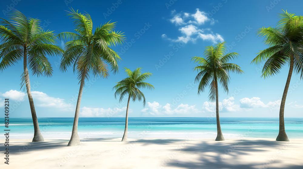 Idyllic palm trees against a clear blue sky in the summer on a beach