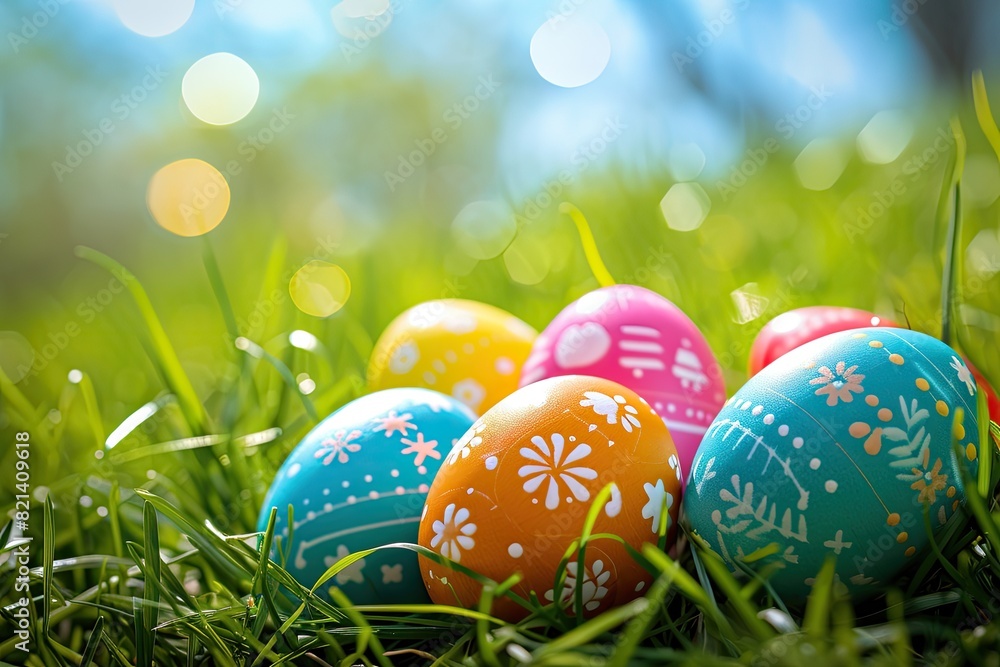 Colorful Easter egg hunt scene
