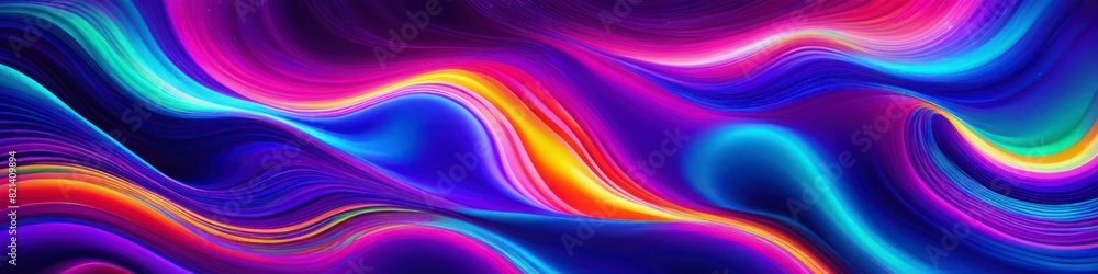 Fototapeta premium The image presents an abstract, dreamlike landscape of flowing colors, with waves that transition through a spectrum of bright, energetic tones.