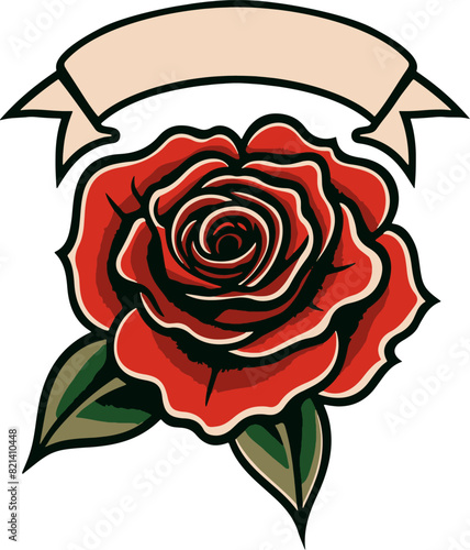 Classic Old School Rose and Banner Tattoo. add your custom Text to this Traditional rose and banner scroll tattoo flash design.