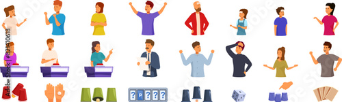 Winning guessing game vector. A group of people are playing a game with a timer and a deck of cards. Scene is lighthearted and fun