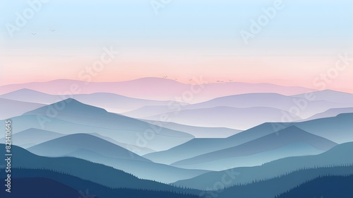 Peaceful Mountain Dawn with Pastel Colors and Gentle Gradients