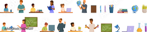 Teaching home parents vector. A group of people are shown in a classroom setting, with some of them holding books and others using laptops. Concept of learning and education