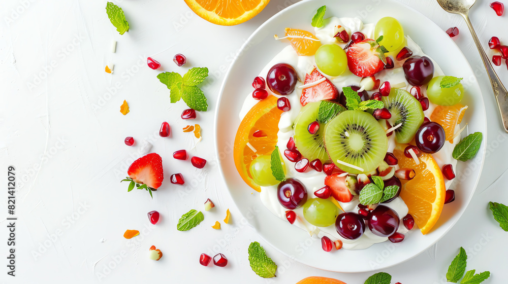 Close-Up of Colorful Fruit Salad with Sour Cream Close-Up of Colorful Fruit Salad with Sour Cream
