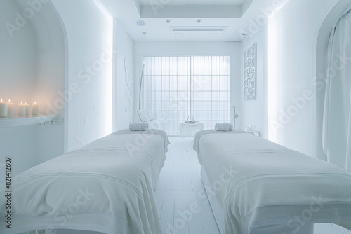 A serene sanctuary where guests can surrender to the healing touch of skilled therapists, melting away tension and restoring inner peace. Concept of surrender and tranquility. Generative Ai.