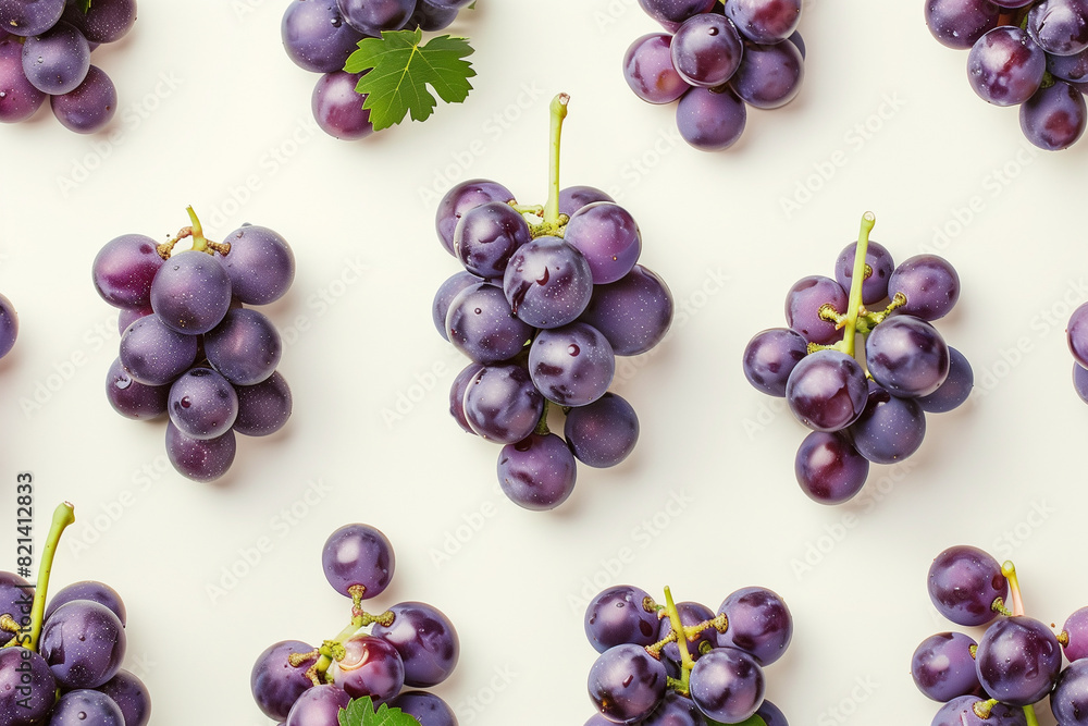 seamless white background, the allure of grapes in a meticulously arranged composition, captured from a top view perspective. Studio lighting bathes the scene in soft, even illumin seamless white background, the allure of grapes in a meticulously arranged composition, captured from a top view perspective. Studio lighting bathes the scene in soft, even illumin