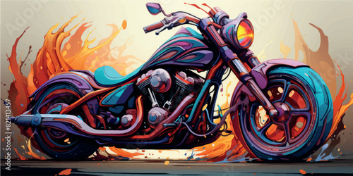 Colorful art paints 3D motorcycle model. Motorcycle picture poster illustration. Moto art. Motorbike print on T-shirts, clothes, fabric, paper, stationery. Rent, purchase, license category A. photo