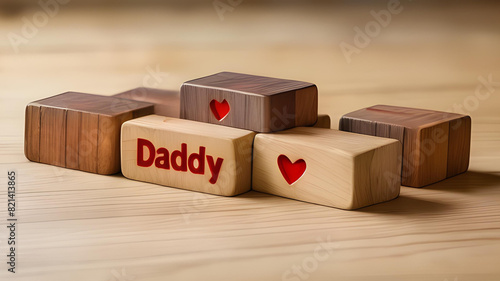 Wooden Blocks with the Word 'Daddy' and Heart Shapes 