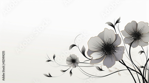 Floral background with place for text. Black flowers on a white background.