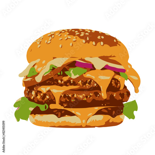 Super cheesy burger vector illustration ideal for restaurants or commercials
