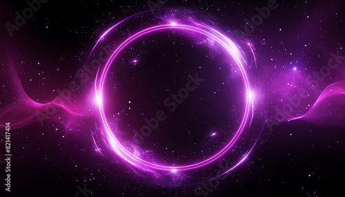 Abstract neon energy sphere of particles and waves of magical glowing on a dark background, circle and loop frames with magic purple and pink flame and sparks