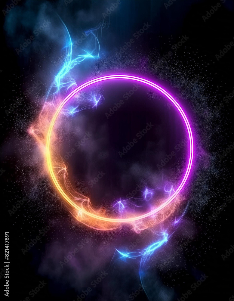 Fototapeta premium Circle of Fire flame with movment on black background, Beautiful yellow, orange and red and red blaze fire flame texture style, generative ai