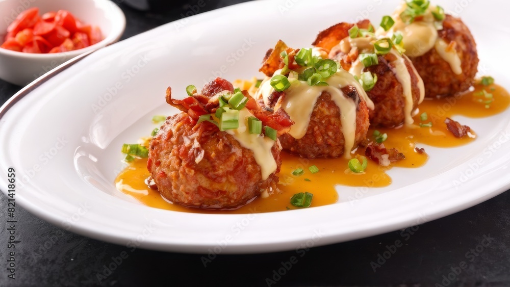 Meatballs with melted cheese, which is deliciously draining. Meatballs with melted cheese, which is deliciously draining.