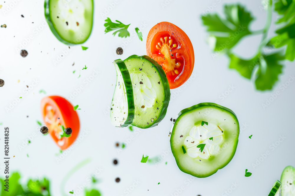 Vibrant Floating Salad Ingredients Vibrant Floating Salad Ingredients