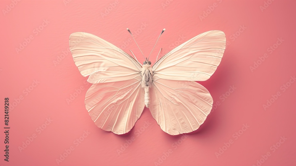 White butterfly on a pink background, pink wall, shadow, light and dark contrast, minimalist style, oil painting, top view. White butterfly on a pink background, pink wall, shadow, light and dark contrast, minimalist style, oil painting, top view.