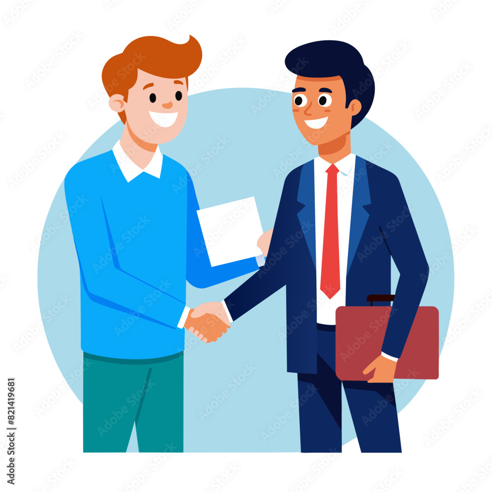Signing contract, business deal or partnership, banking loan, investment contract or job offer agreement concept, success businessman handshake with client holding pen ready to sign agreement contract