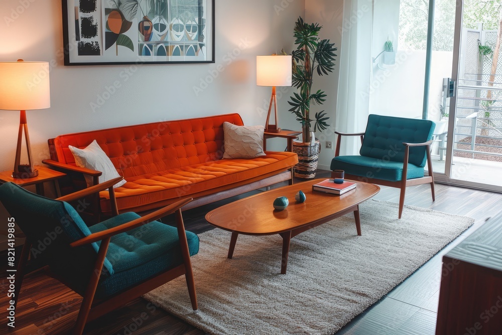 Mid-century modern living room with iconic furniture Mid-century modern living room with iconic furniture
