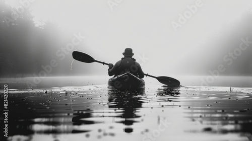 Wallpaper Mural Kayaker paddling in reverse silhouette on a white backdrop Torontodigital.ca