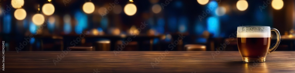 The abstract background features an out-of-focus wooden table setting, where a glass filled with a frothy liquid hints at leisure and relaxation. The abstract background features an out-of-focus wooden table setting, where a glass filled with a frothy liquid hints at leisure and relaxation.