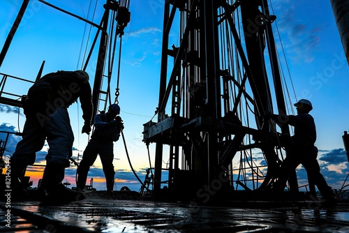 Oil drillers working on an oil derrick