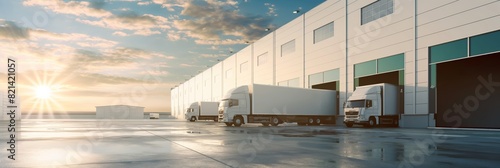 Logistics Hub specializes in managing cargo, delivery, and transportation to optimize supply chain, operations, and warehouse facility, especially at sunrise for efficient logistics photo
