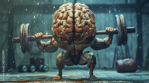 Obraz na płótnie A fit brain doing weightlifting, mental strength concept w salonie