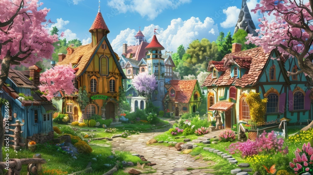 rural town in spring or summer, showing the colorful houses generative ai rural town in spring or summer, showing the colorful houses generative ai